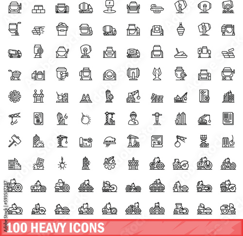 100 heavy icons set. Outline illustration of 100 heavy icons vector set isolated on white background