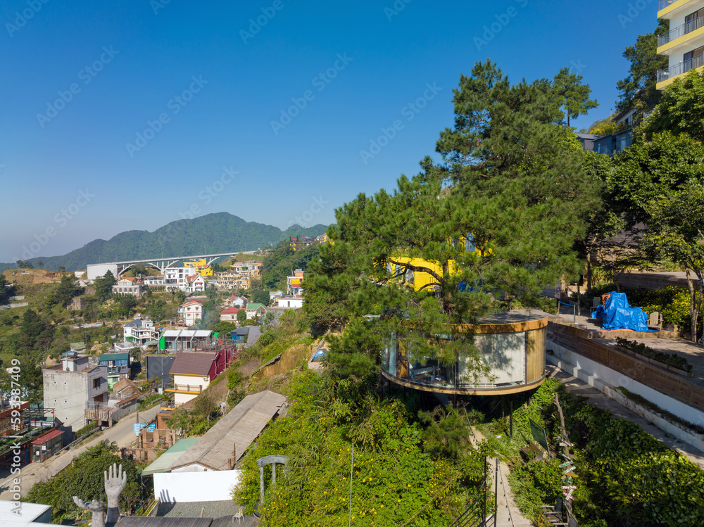 Aerial view of Tam Dao town - travel destination in Vinh Phuc, Vietnam