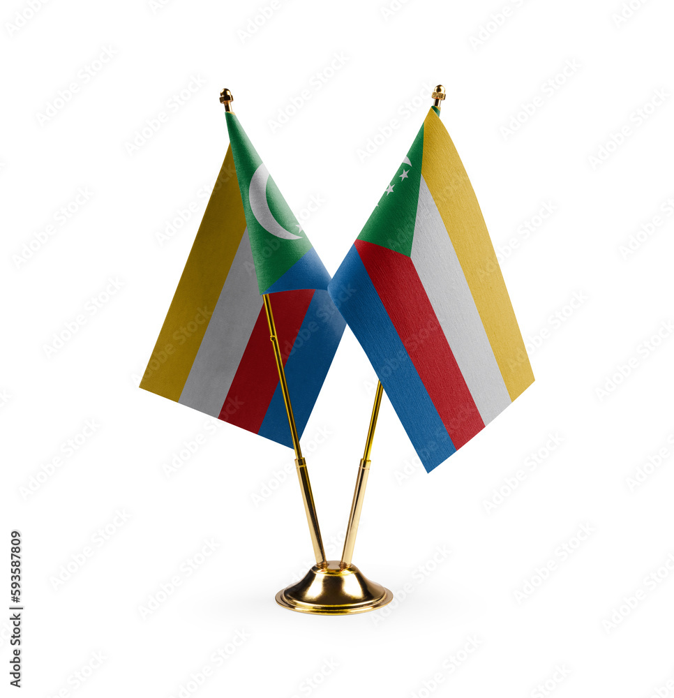 Fototapeta premium Small national flags of the Comoros on a white background