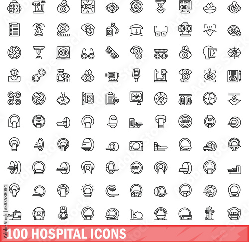 100 hospital icons set. Outline illustration of 100 hospital icons vector set isolated on white background