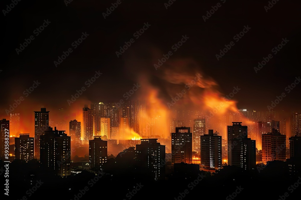 Fototapeta premium burning city, catastrophe, disaster. Gennerative ai