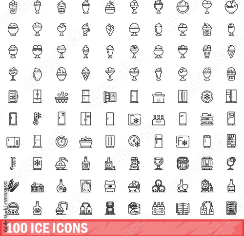 100 ice icons set. Outline illustration of 100 ice icons vector set isolated on white background
