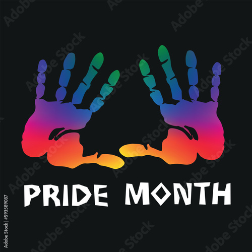 Rainbow Hand Print Lgbt Gay Pride Month on Black background. Illustration, Poster, Vector , Tshirt, Background or wallpaper.   