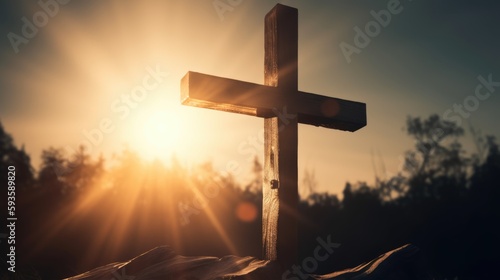 Cross Shape In Clouds - Risen - Jesus Ascends to Heaven Scene ,Generative AI. 