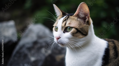 Closeup of a Very Cute and Adorable Little Cat in Nature. With Licensed Generative AI Technology Assistance