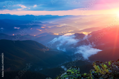 Evening sky over the Carpathians. Ukraine.