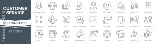 Customer service linear signed icon collection. Signed thin line icons collection. Set of customer service simple outline icons