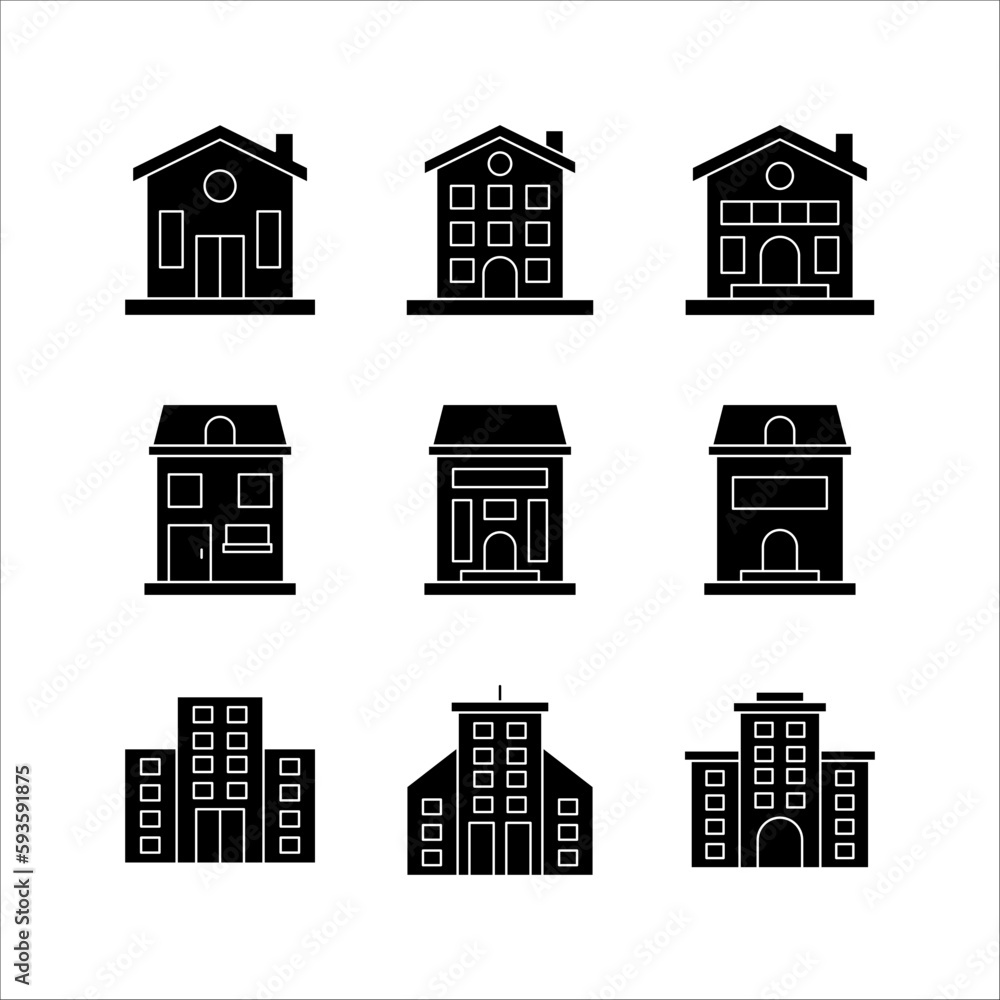 Fototapeta premium office building flat vector icon set isolated on white background.