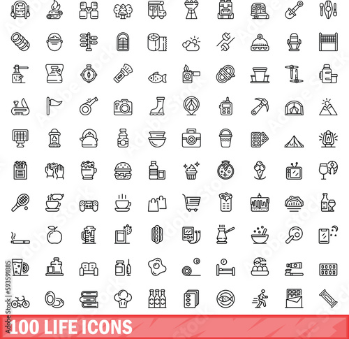 100 life icons set. Outline illustration of 100 life icons vector set isolated on white background