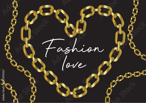gold chain heart design. Fashion love text