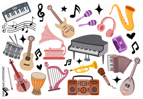 music instrument in cartoon style on the white background. 
