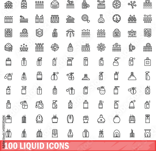 100 liquid icons set. Outline illustration of 100 liquid icons vector set isolated on white background