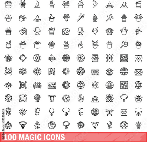 100 magic icons set. Outline illustration of 100 magic icons vector set isolated on white background