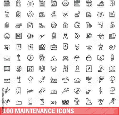 100 maintenance icons set. Outline illustration of 100 maintenance icons vector set isolated on white background