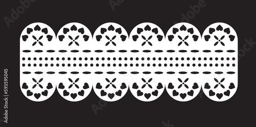 lace border heart floral trim. vintage decorative edging pattern design. cut out lace border stencil. 
