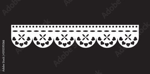 lace border heart floral trim. vintage decorative edging pattern design. cut out lace border stencil. 