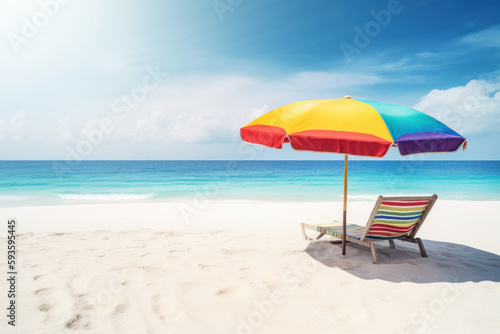 Umbrella and chair beach on tropical beach background. Generative ai. © tonktiti