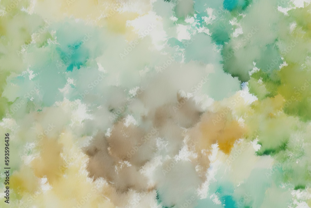 Cloudy Blotted Wet Abstract Seamless Green-Brown-Yellow Tones Tile Watercolor-Style Texture [Generative AI]