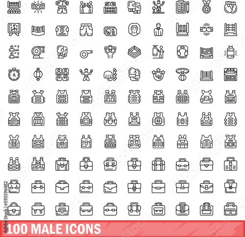 100 male icons set. Outline illustration of 100 male icons vector set isolated on white background