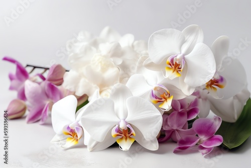 Orchid bouquet on white background. Generative AI