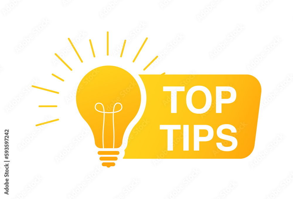 Top tips geometric message bubble with light bulb emblem. Banner design for business and advertising. Vector illustration. Top tips geometric message bubble with light bulb emblem. Banner design for business and advertising. Vector illustration.