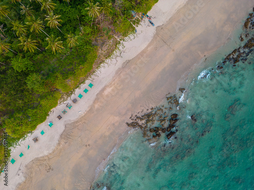 Tropical sea white sand beach aerial view summer