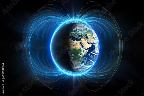 Earths magnetic field in outer space. Generative AI