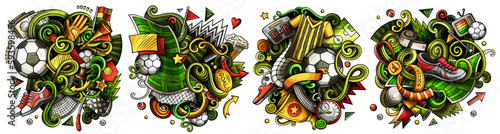 Football cartoon vector doodle designs set.