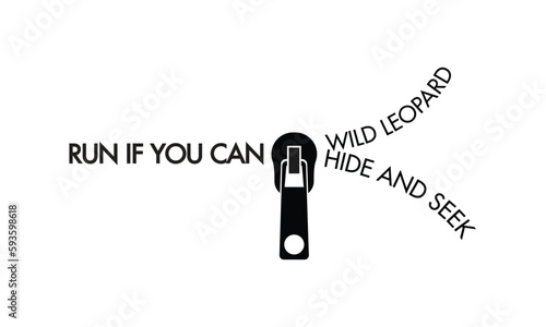 typographic zip design. Wild leopard, hide and seek