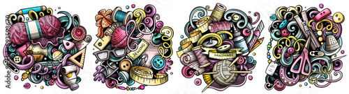 Handmade cartoon vector doodle designs set.