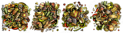 Latin America cartoon vector doodle designs set.