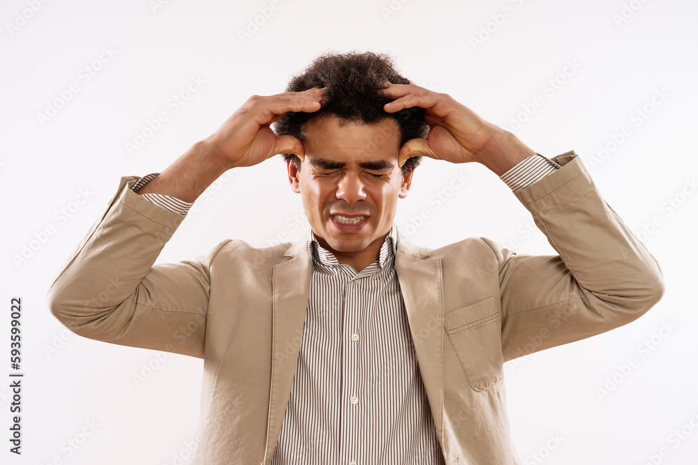 Image of tired businessman having headache. Image of tired businessman having headache.