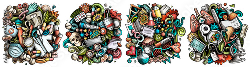 Medicine cartoon vector doodle designs set.