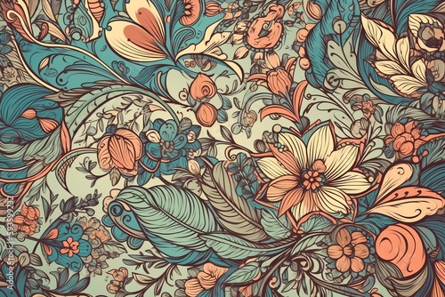 Fantasy vintage floral wallpaper. Generative AI