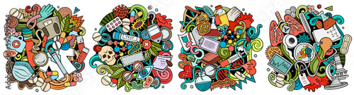 Medicine cartoon vector doodle designs set.