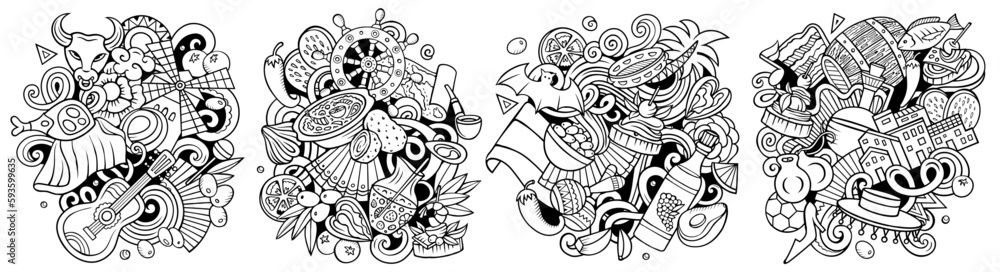 Spain cartoon vector doodle designs set.