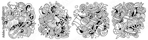 Spain cartoon vector doodle designs set.