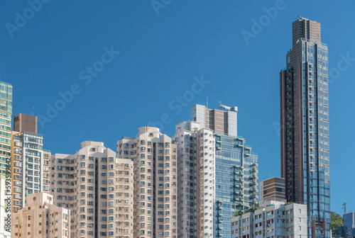 Exterior of high rise residential building in Hong Kong city