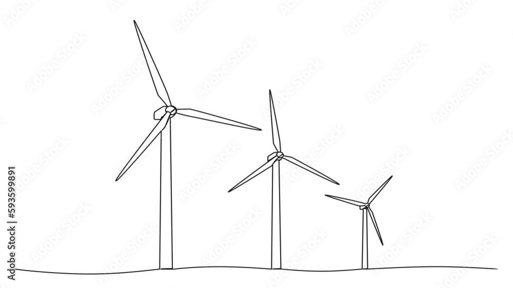 animated continuous single line drawing of wind farm, renewable energy ...