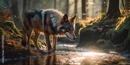 Ein Wolf im dichten Wald im Schwarzwald - generative ai