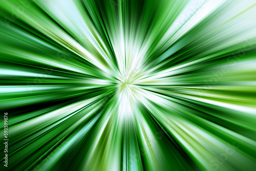 Abstract surface of radial blur zoom green, blue, white tones. Juicy green background with radial, diverging, converging lines. 