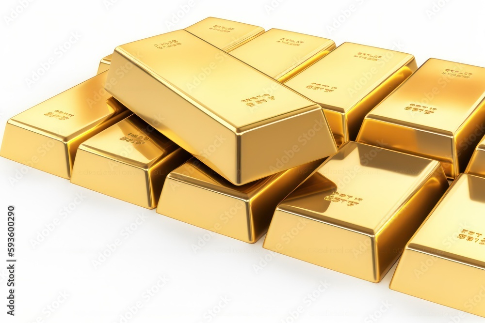 several bars of gold isolated on white background. investment and capital preservation.Generative AI several bars of gold isolated on white background. investment and capital preservation.Generative AI