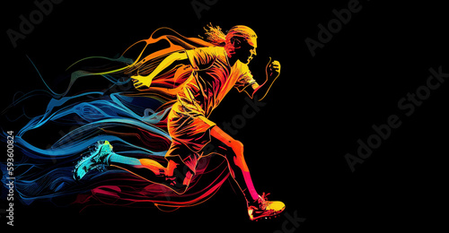 Illustration of Soccer Player Running on Black Background. AI generative