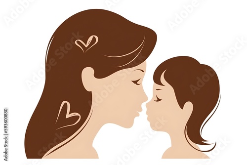 Wallpaper Illustration and background, icon of a mother and her child. Side View. Concept of mother’s day, love. Generative AI.