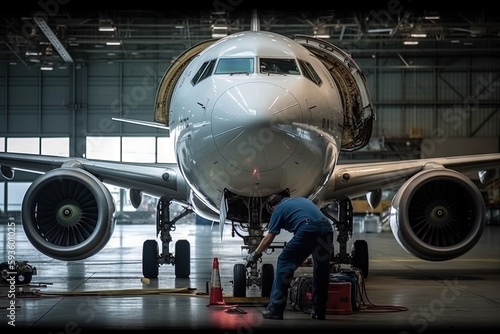 aircraft maintenance technician working on turbine illustration generative ai