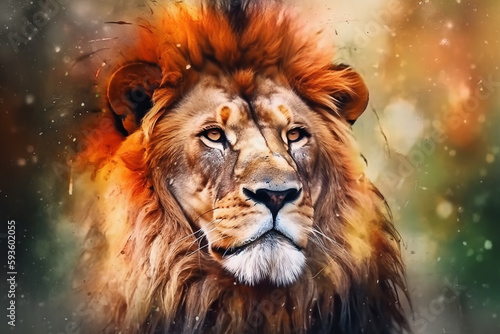 Vibrant Watercolor Portrait of a Majestic Lion