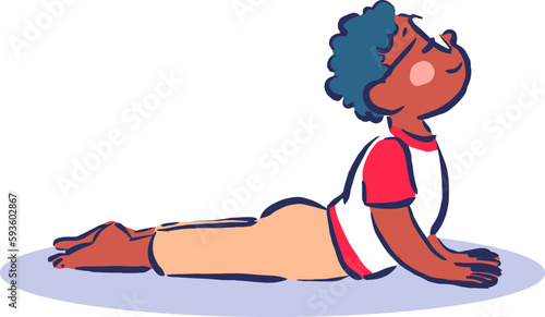 Yoga enfant garçon métisse posture du cobra