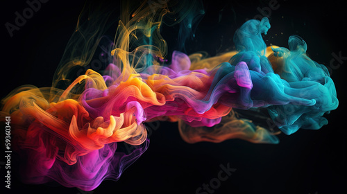 Abstract colorful smoke. Neon cyberpunk background. Futuristic radiance. Generative AI.