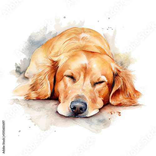 watercolor golden retriever dog sleeping. generative ai