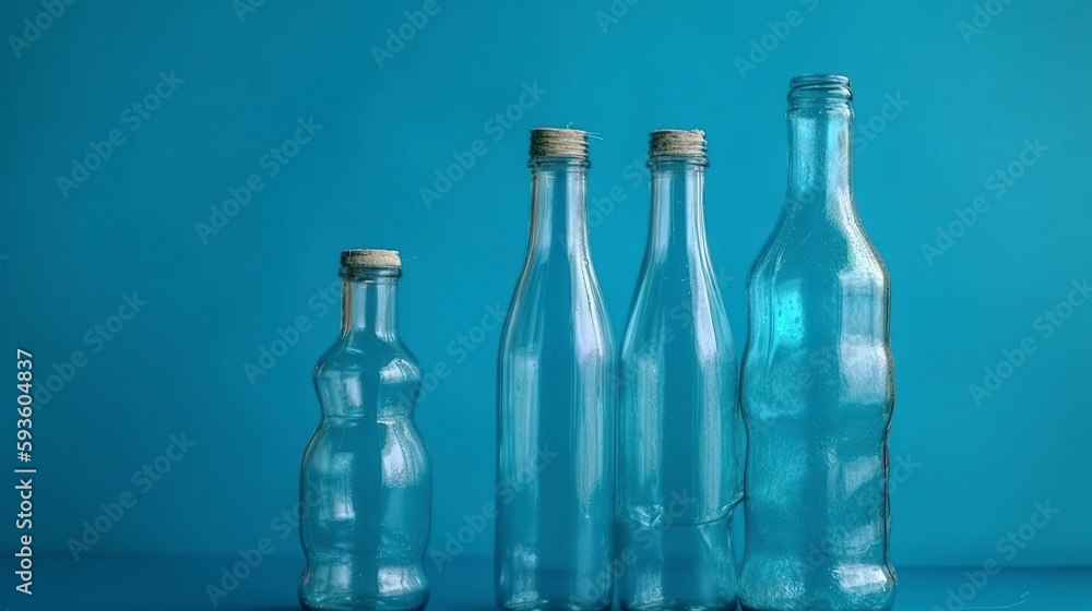 illustration, plastic bottles on blue background, ai generative
